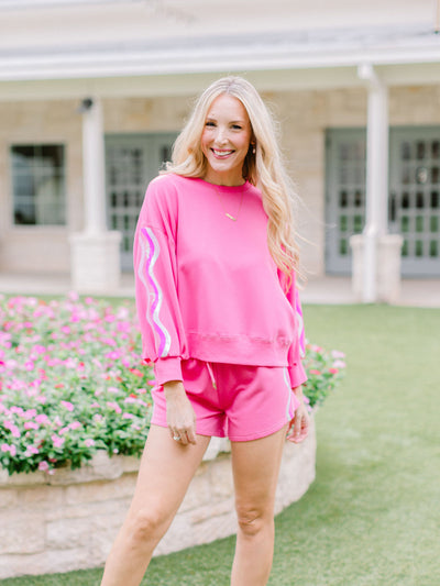 Millie Shorts | Pink Sequin Wavy Stripes