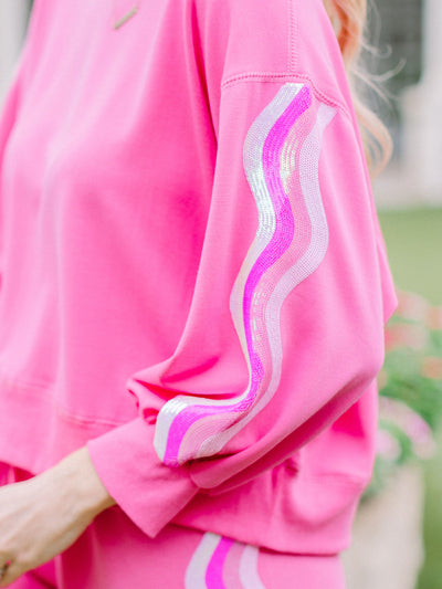 Millie Sweatshirt | Pink Sequin Wavy Stripes