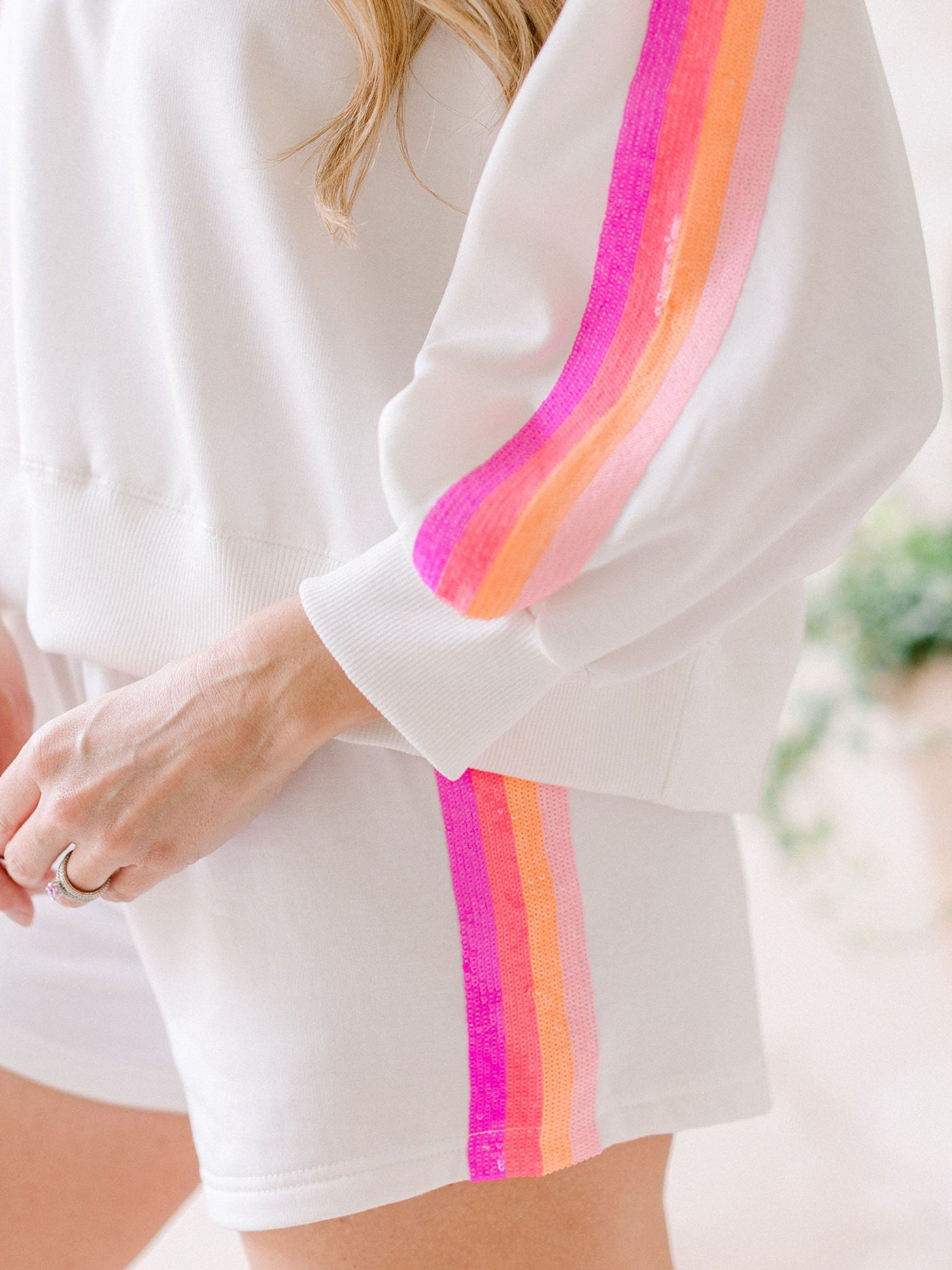 Millie Shorts | White Sequin Stripes