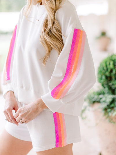 Millie Sweatshirt | White Sequin Stripes