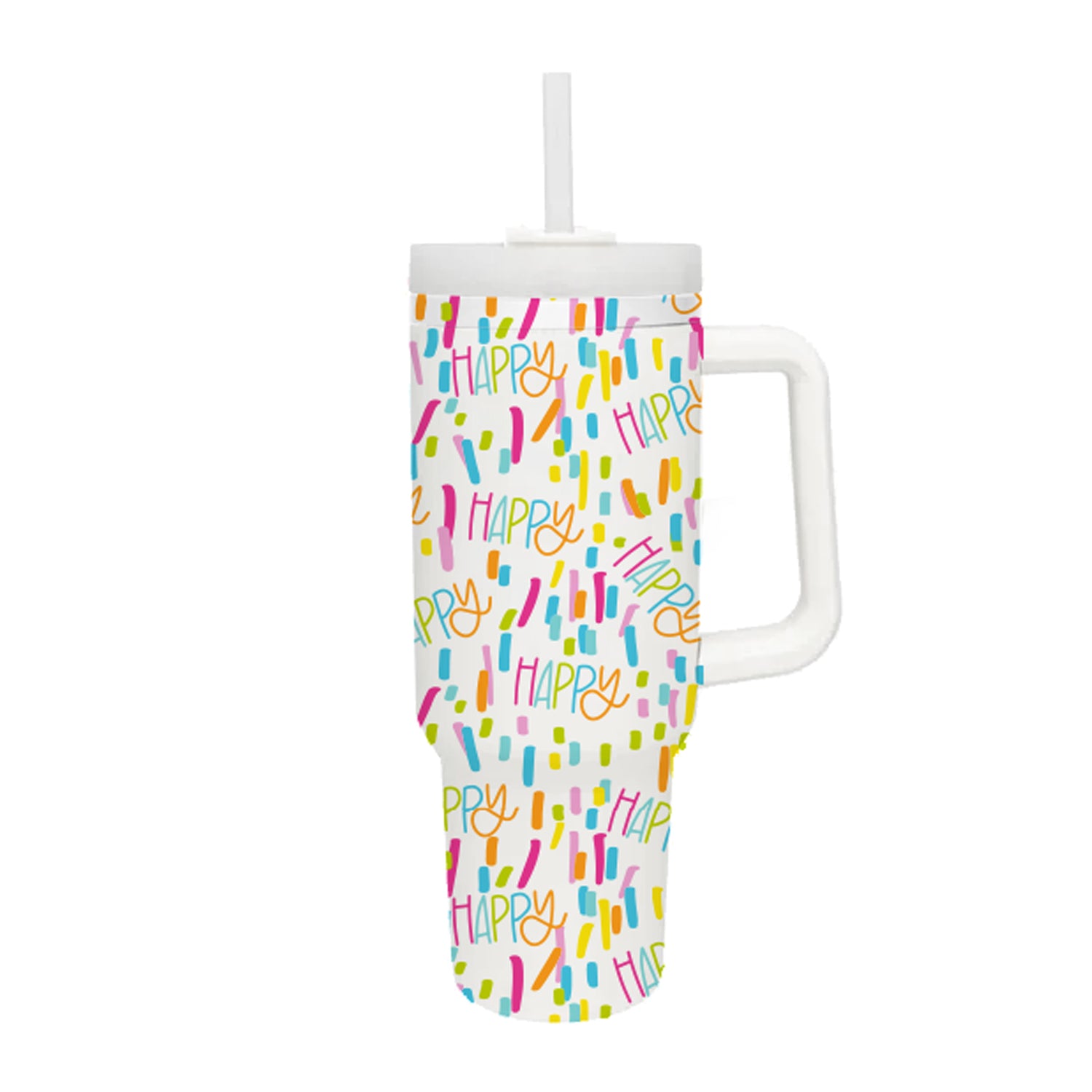 Mary Square Joyful Merry Happy Colorful 32 Ounce Stainless Steel Travel Tumbler with Straw