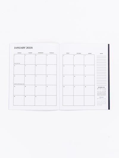 2024 Medium Monthly Planner | Tick Tock Blue & Gold
