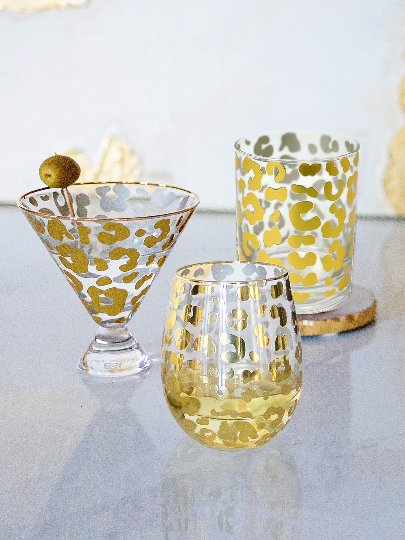 Stemless Wine Glass | Gold Leopard - Set of 4