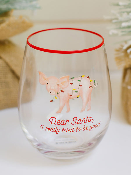 Wine Glass Set of 4 With Animal Figures, Stemless Wine Glass, Pig