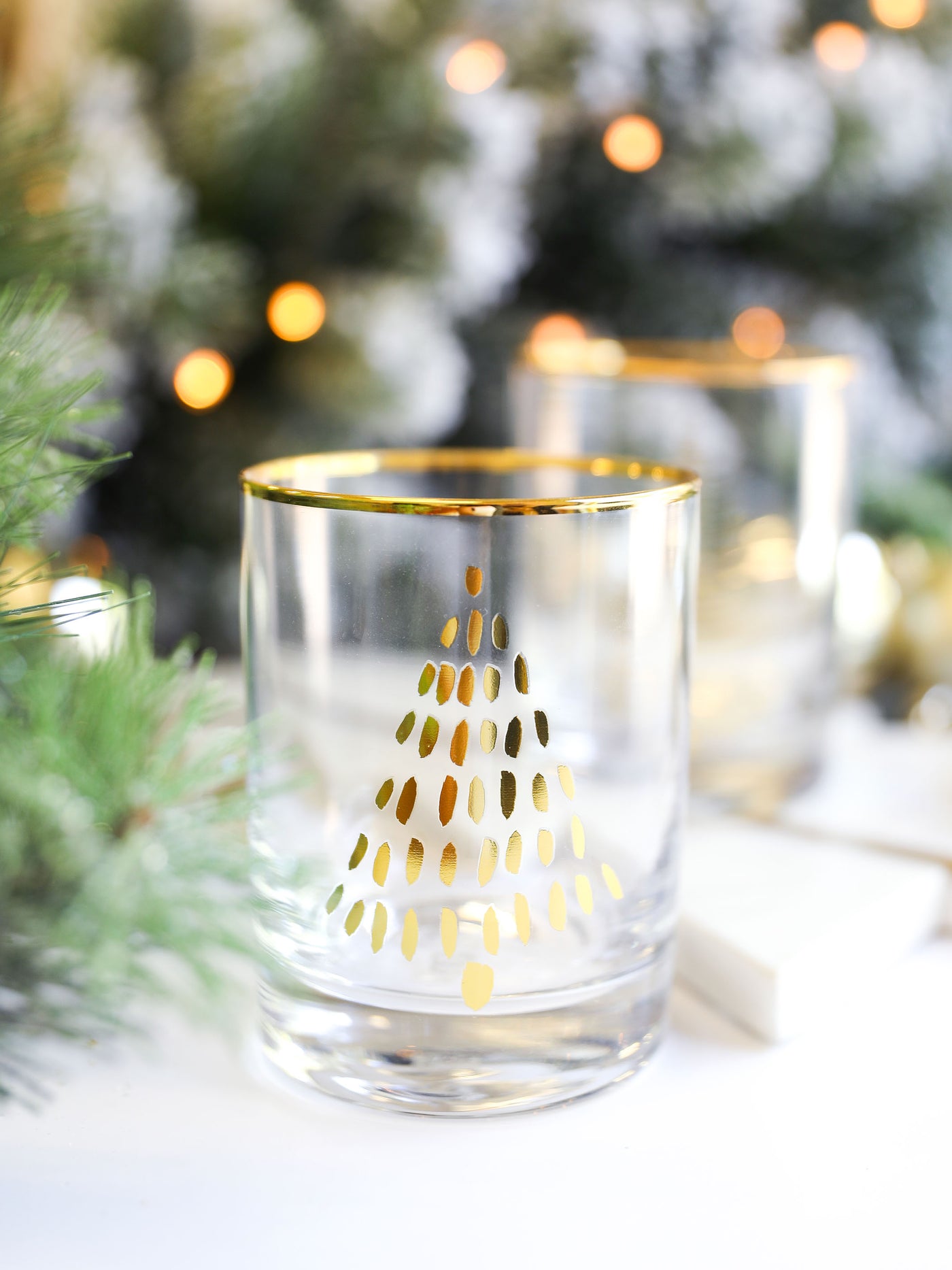 Cocktail Glass | Gold Dashed Christmas Tree - Set of 4