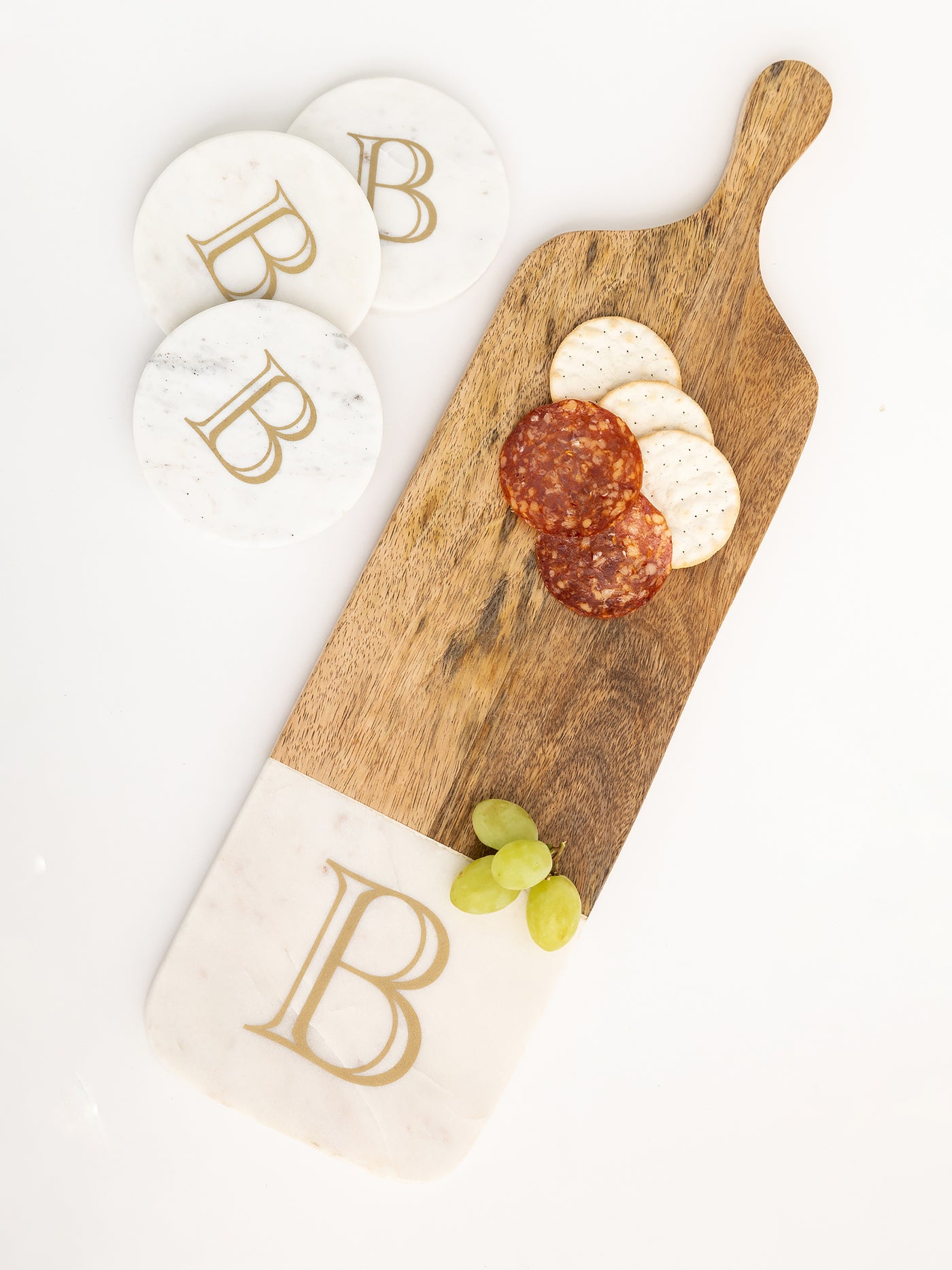 Initial | Marble and Wood Charcuterie Board - Mary Square, LLC