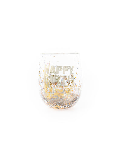Stemless Wine Glass | Glitter Happy Birthday