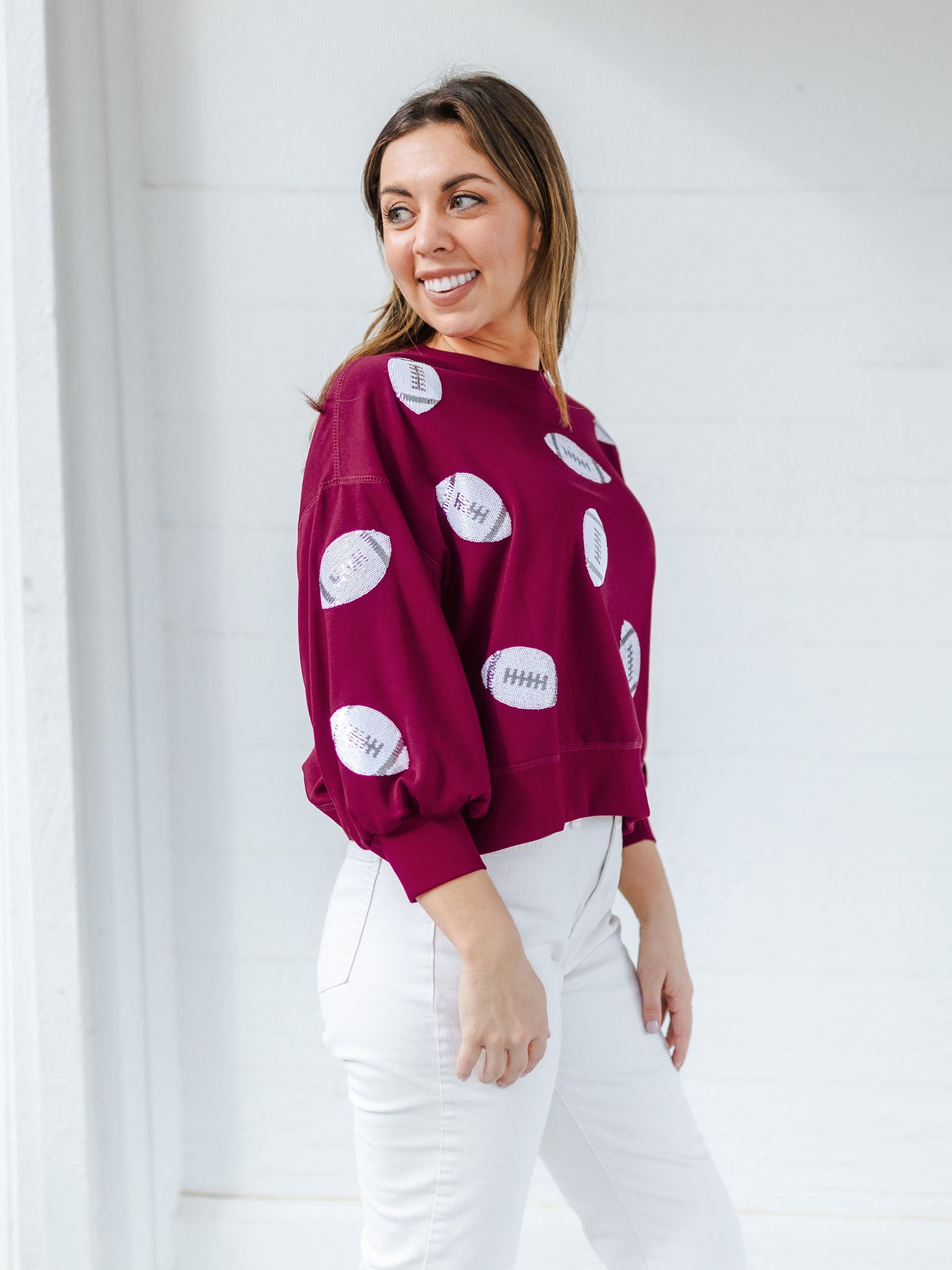 Millie Sweatshirt | Footballs Maroon + White