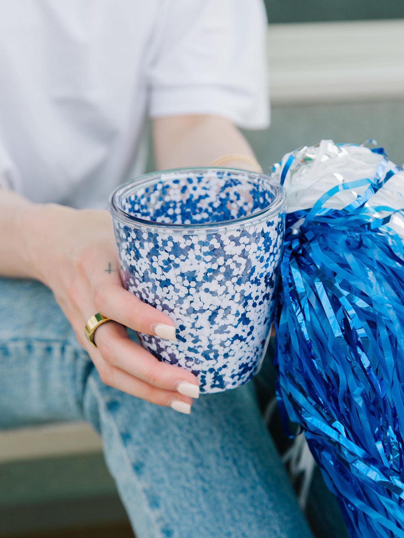 Gameday Glitter Acrylic Tumbler | Blue + White