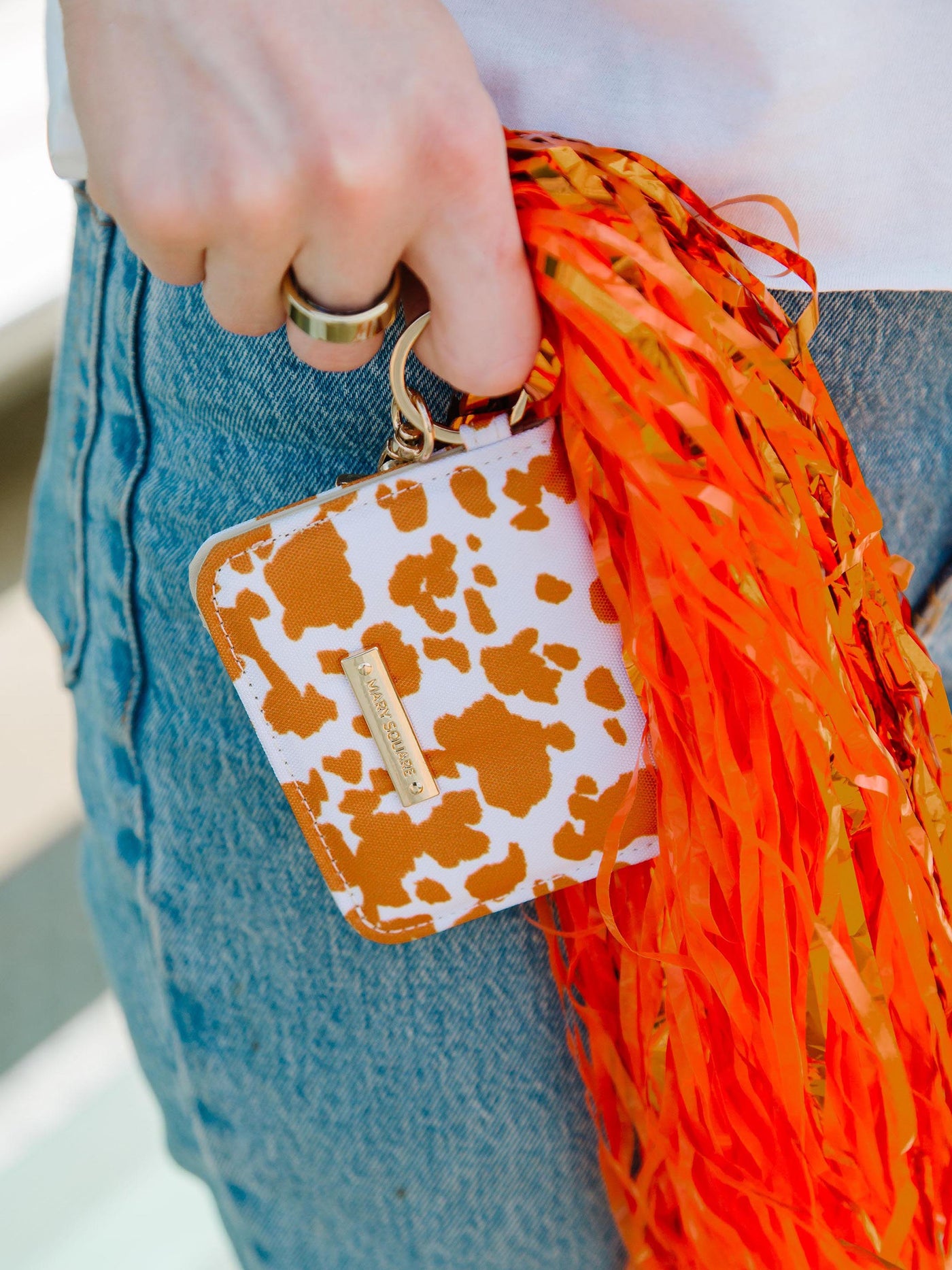 ID Wallet | Cow Print Orange + White