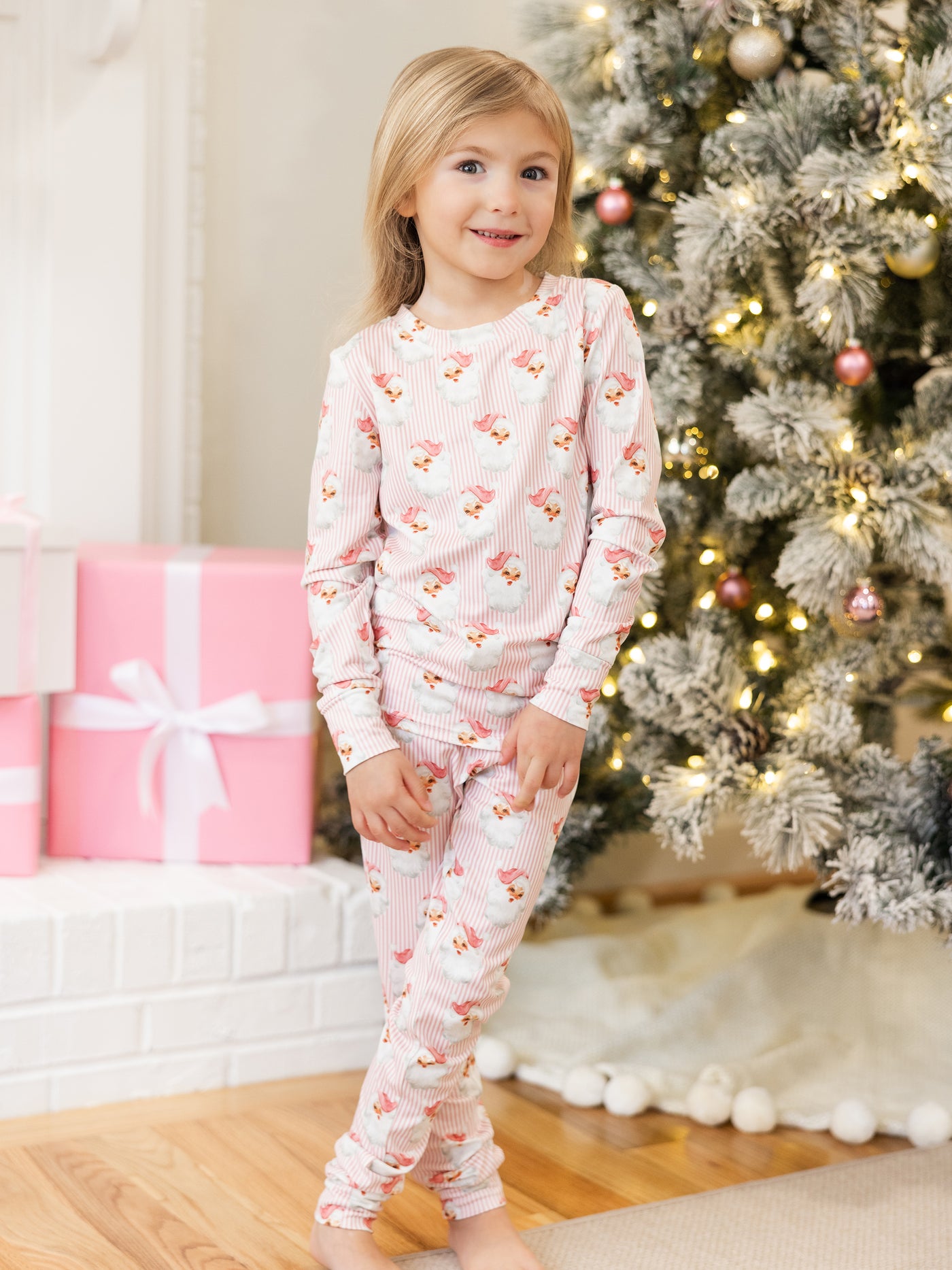 Kids PJ Set | Santa Baby Pink