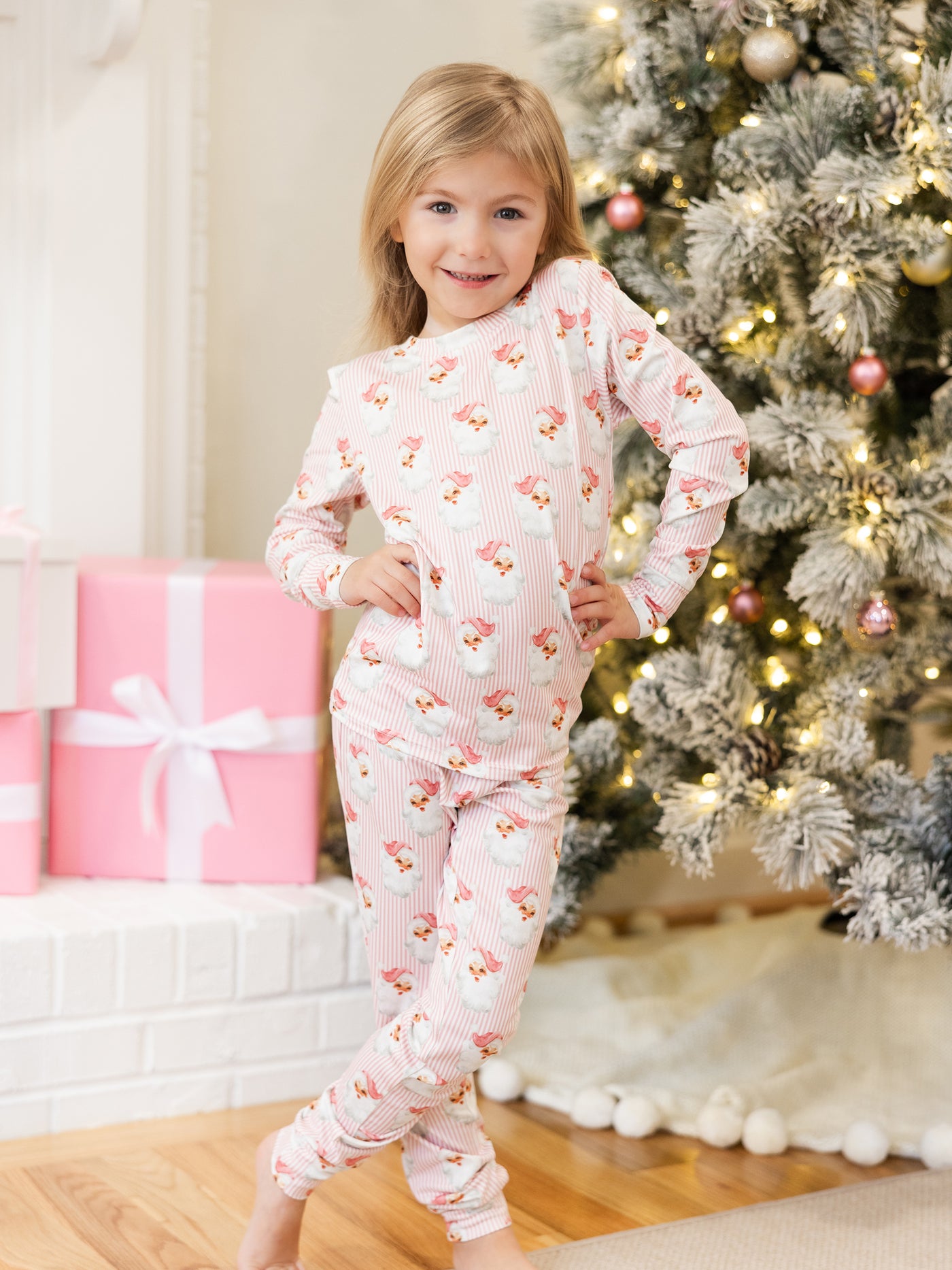 Kids PJ Set | Santa Baby Pink