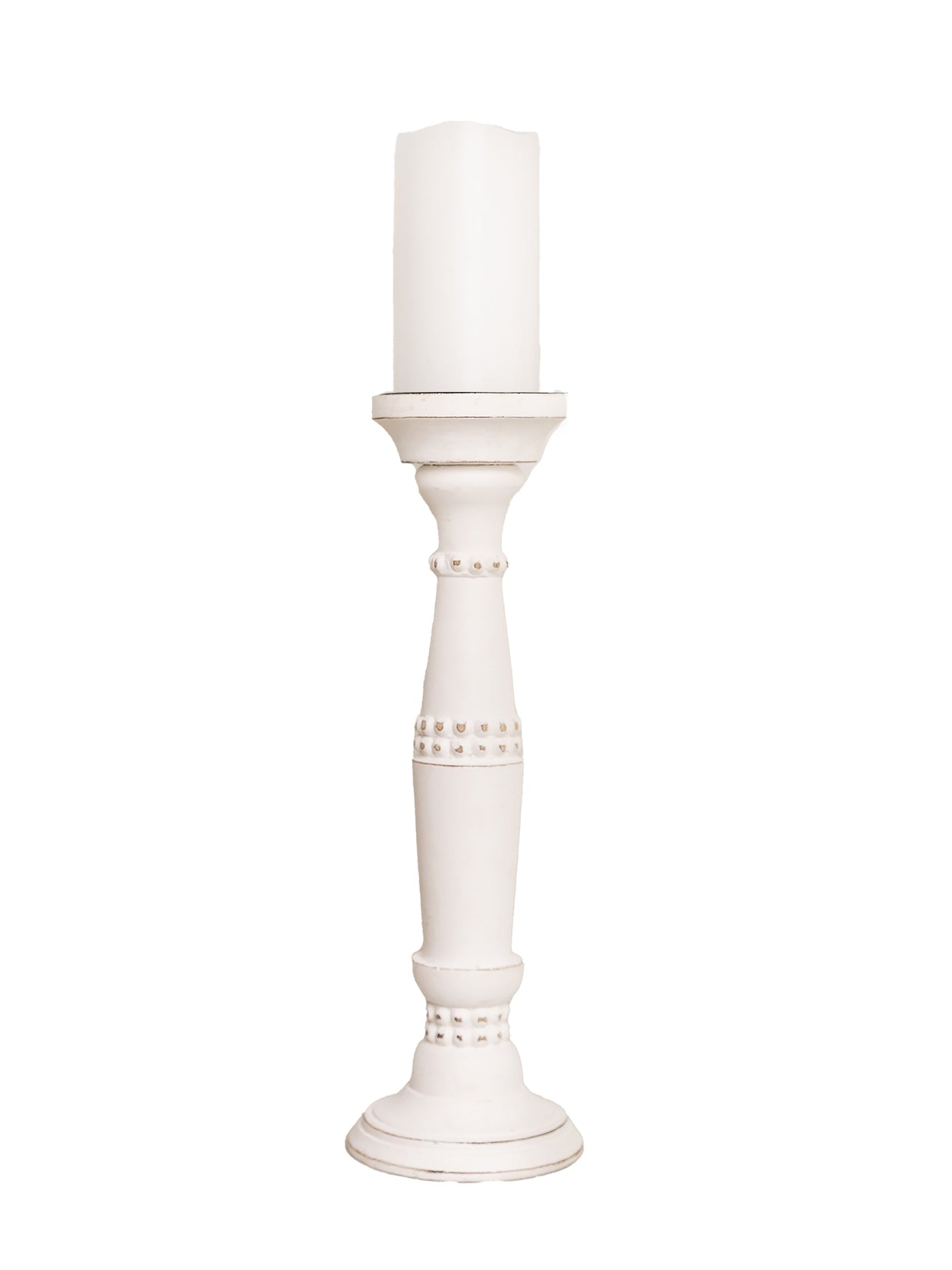 Beaded Candle Stick | Whitewash