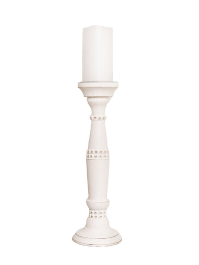 Beaded Candle Stick | Whitewash