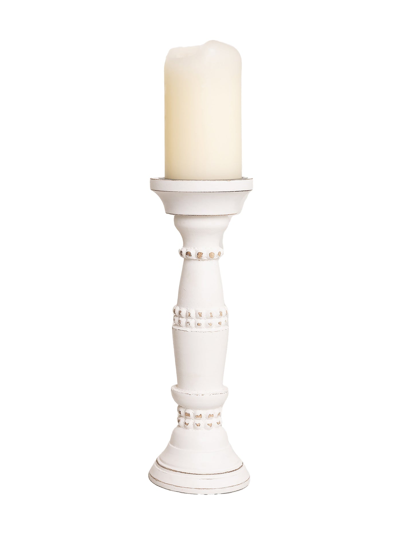 Beaded Candle Stick | Whitewash