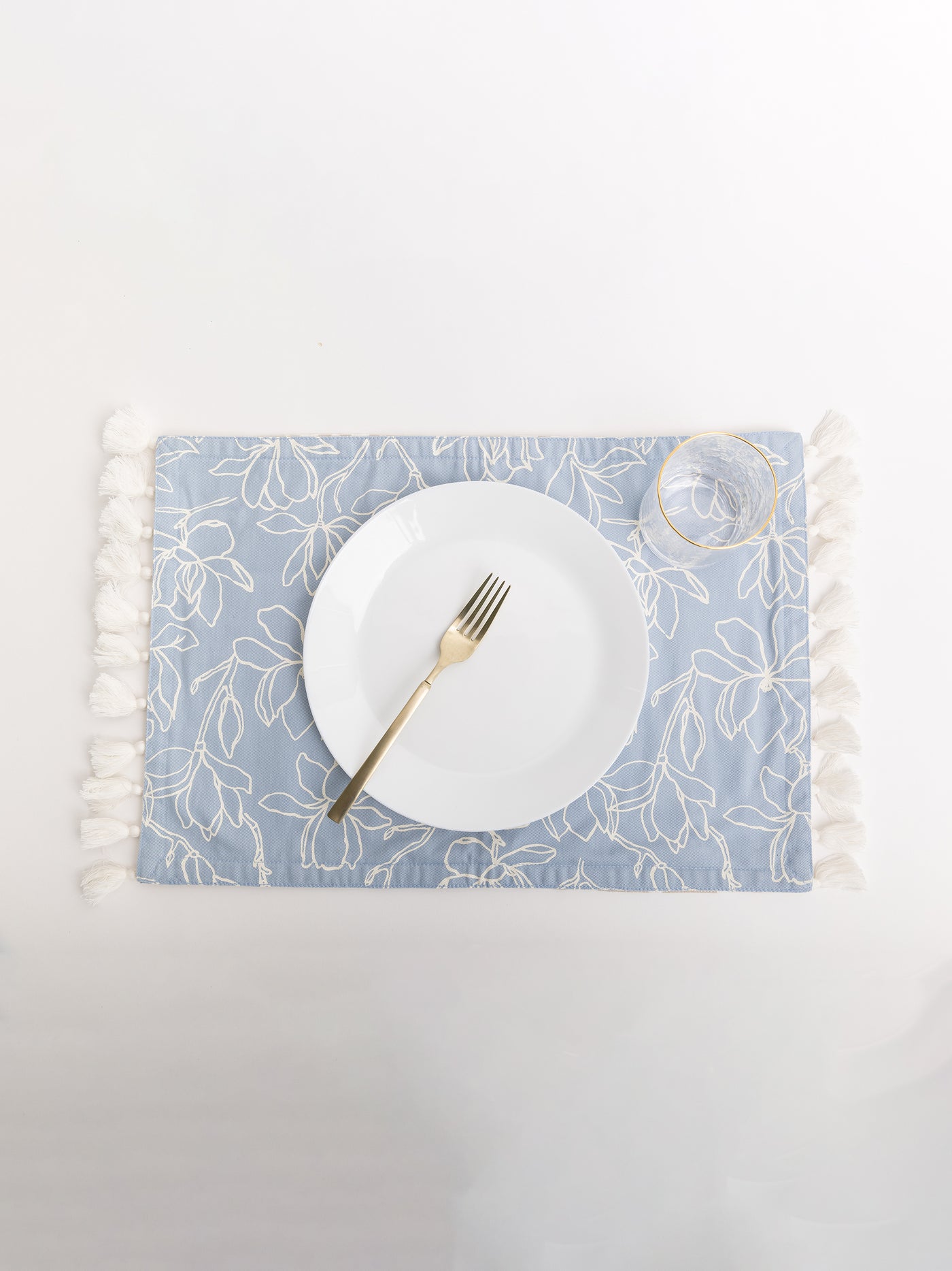 Table Placemats with Tassels | Magnolia Blue - Set of 4 - Mary Square, LLC