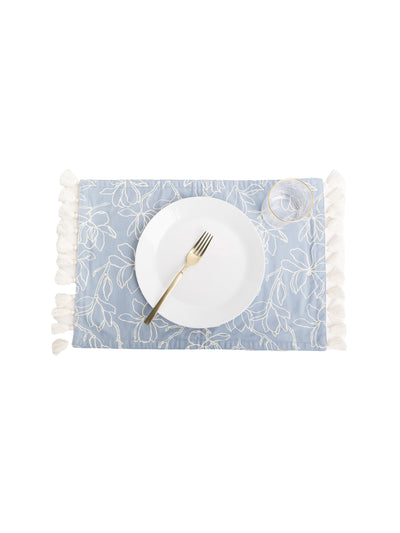 Table Placemats with Tassels | Magnolia Blue - Set of 4