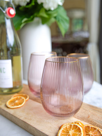 Stemless Wine Glass | Ribbed Mauve - Set of 4 - Mary Square, LLC