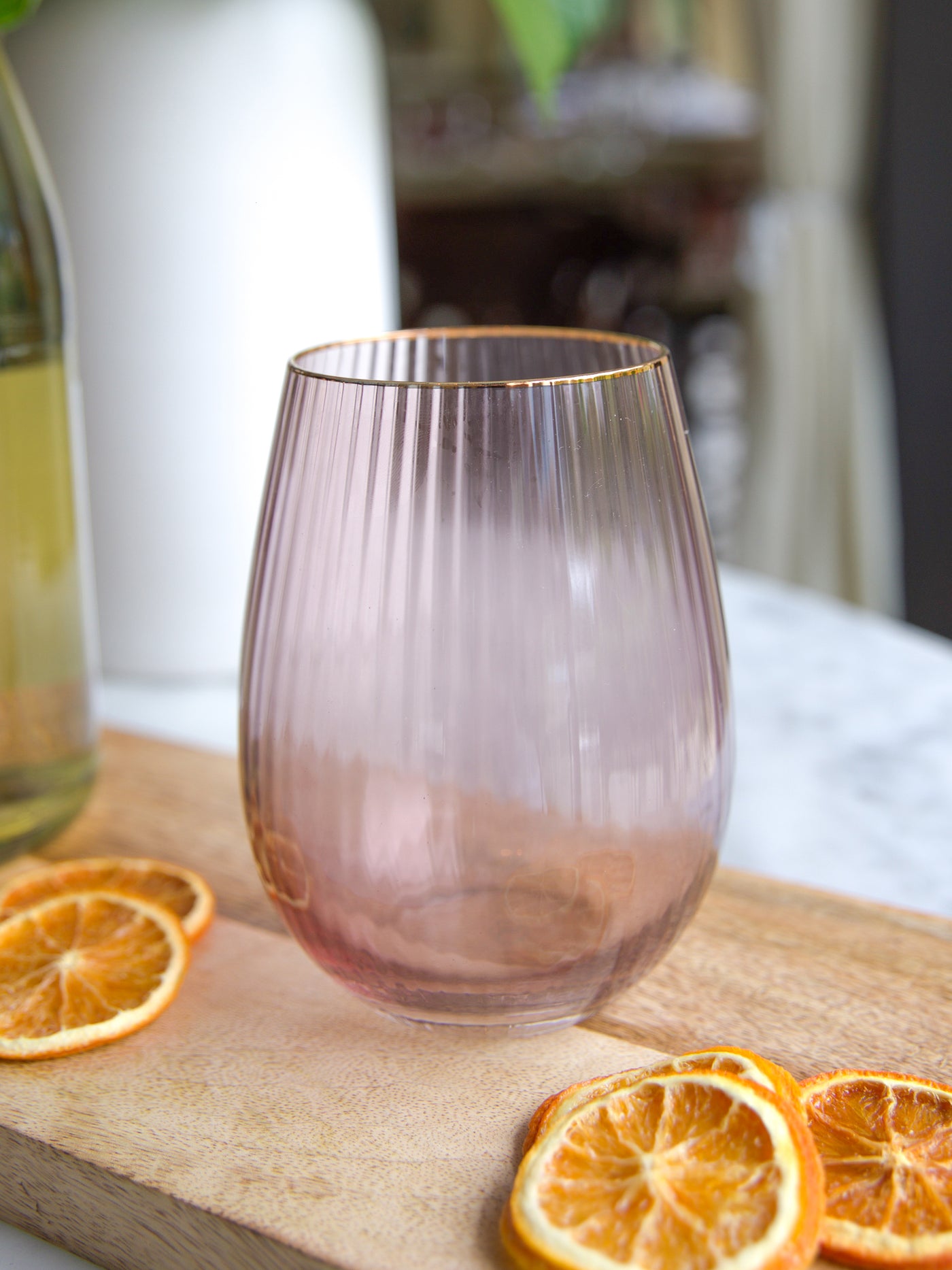 Stemless Wine Glass | Ribbed Mauve - Set of 4 - Mary Square, LLC