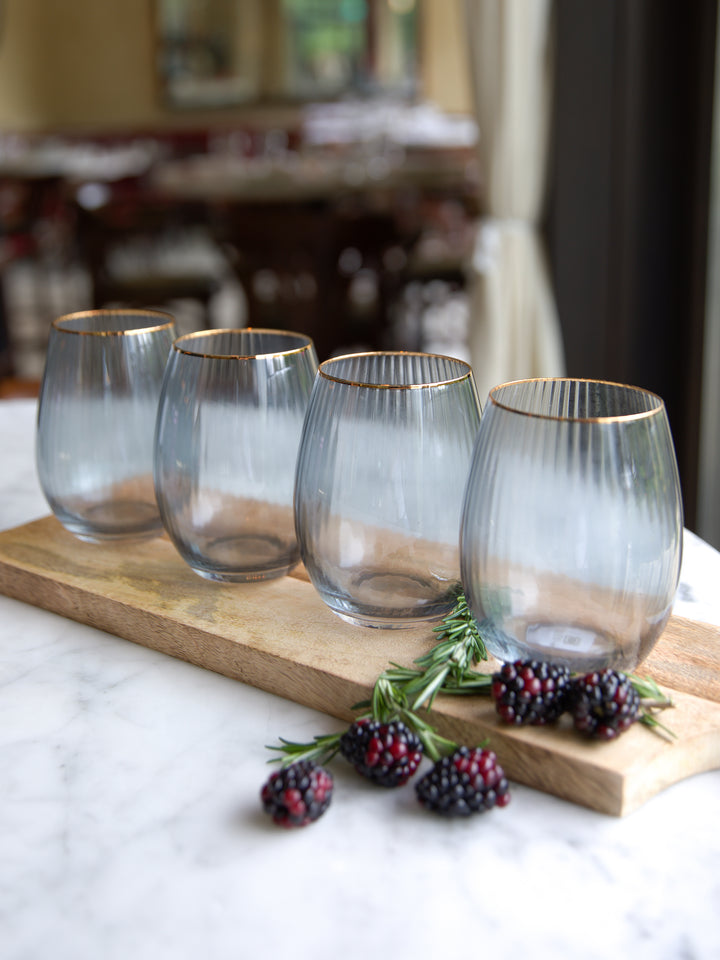 Stemless Wine Glasses | Ribbed Smoke