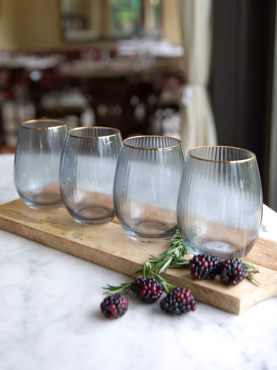 Stemless Wine Glasses | Ribbed Smoke
