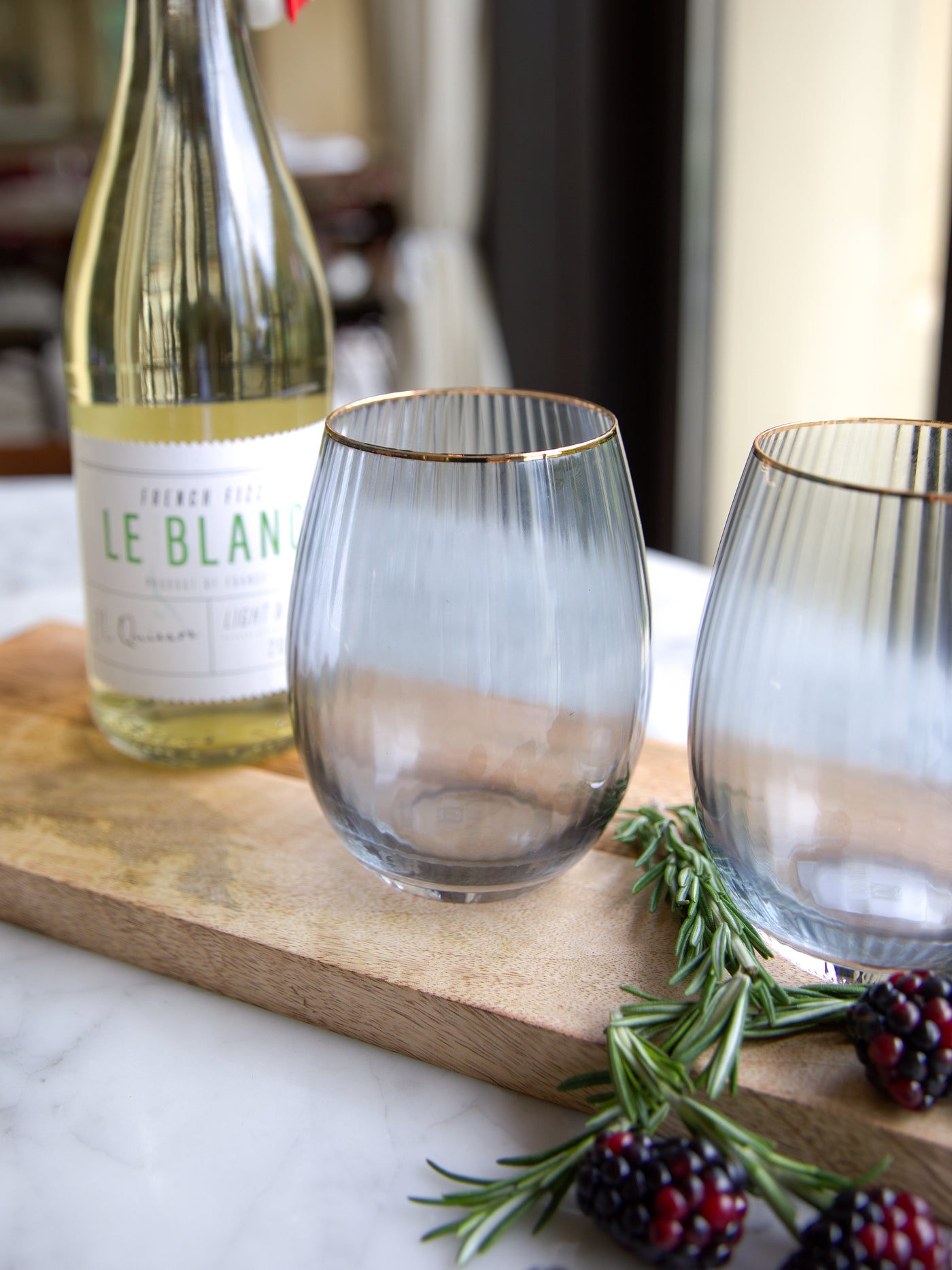 Stemless Wine Glass | Ribbed Smoke - Set of 4 - Mary Square, LLC