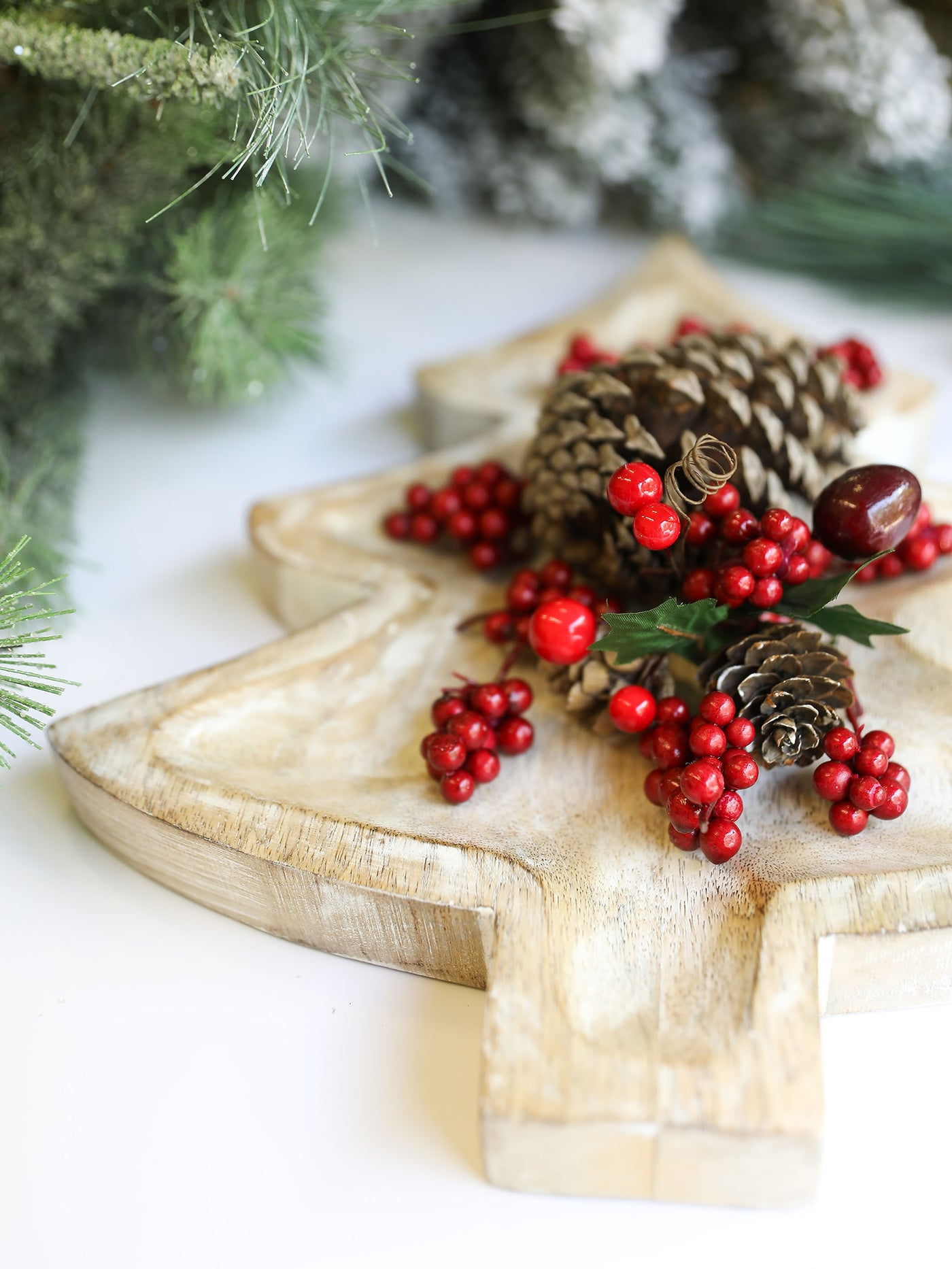 Christmas Tree Wood Bowl | White