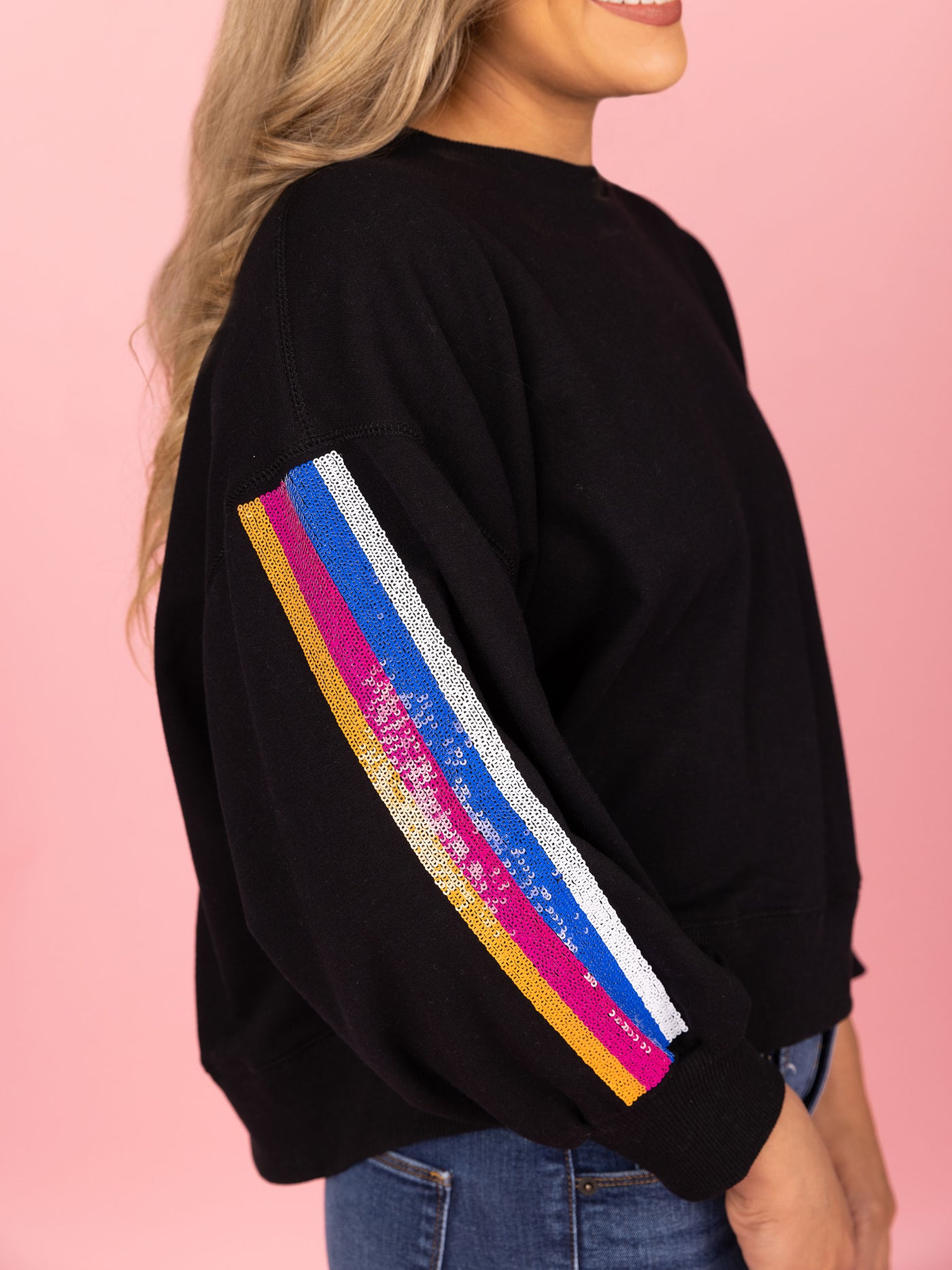 Millie Sweatshirt | Black Sequin Stripes