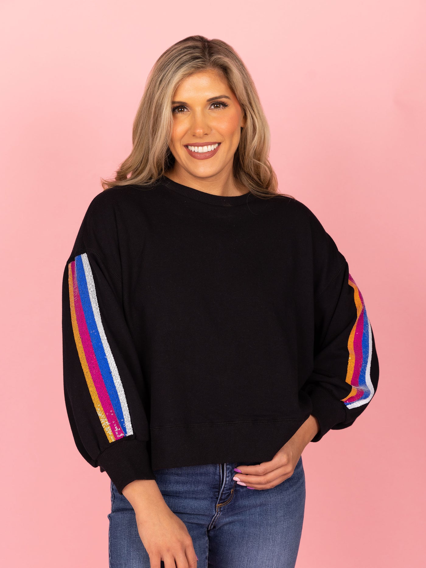 Millie Sweatshirt | Black Sequin Stripes