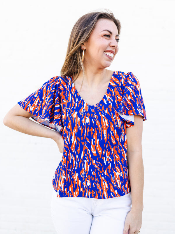 Paisley Top | Tiger Tail Blue + Orange