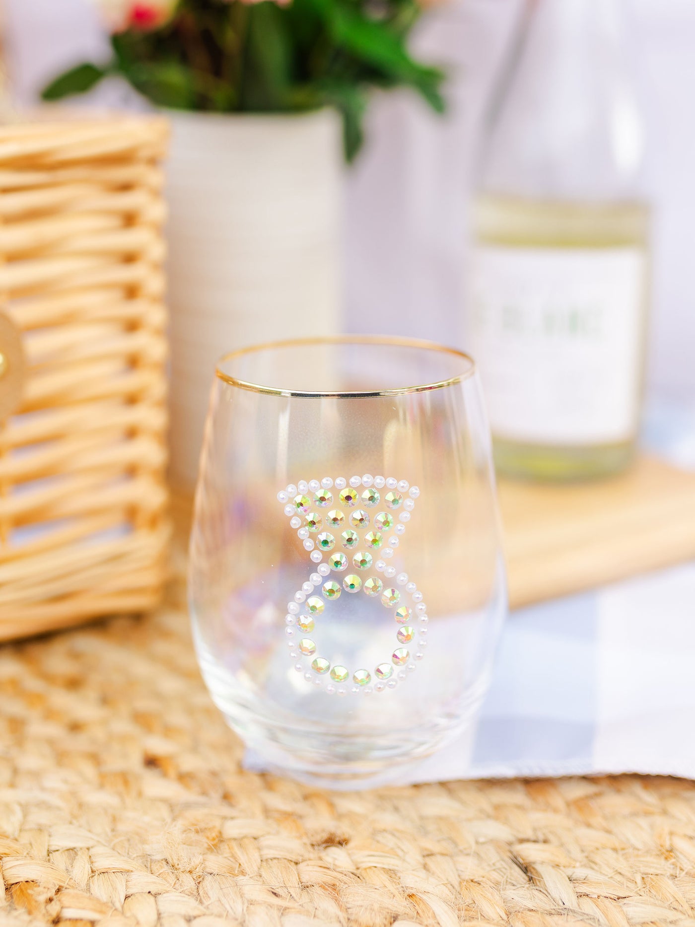 Stemless Wine Glass | Rhinestone Ring