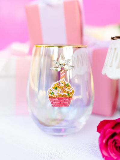 Stemless Wine Glass | Beaded Cupcake