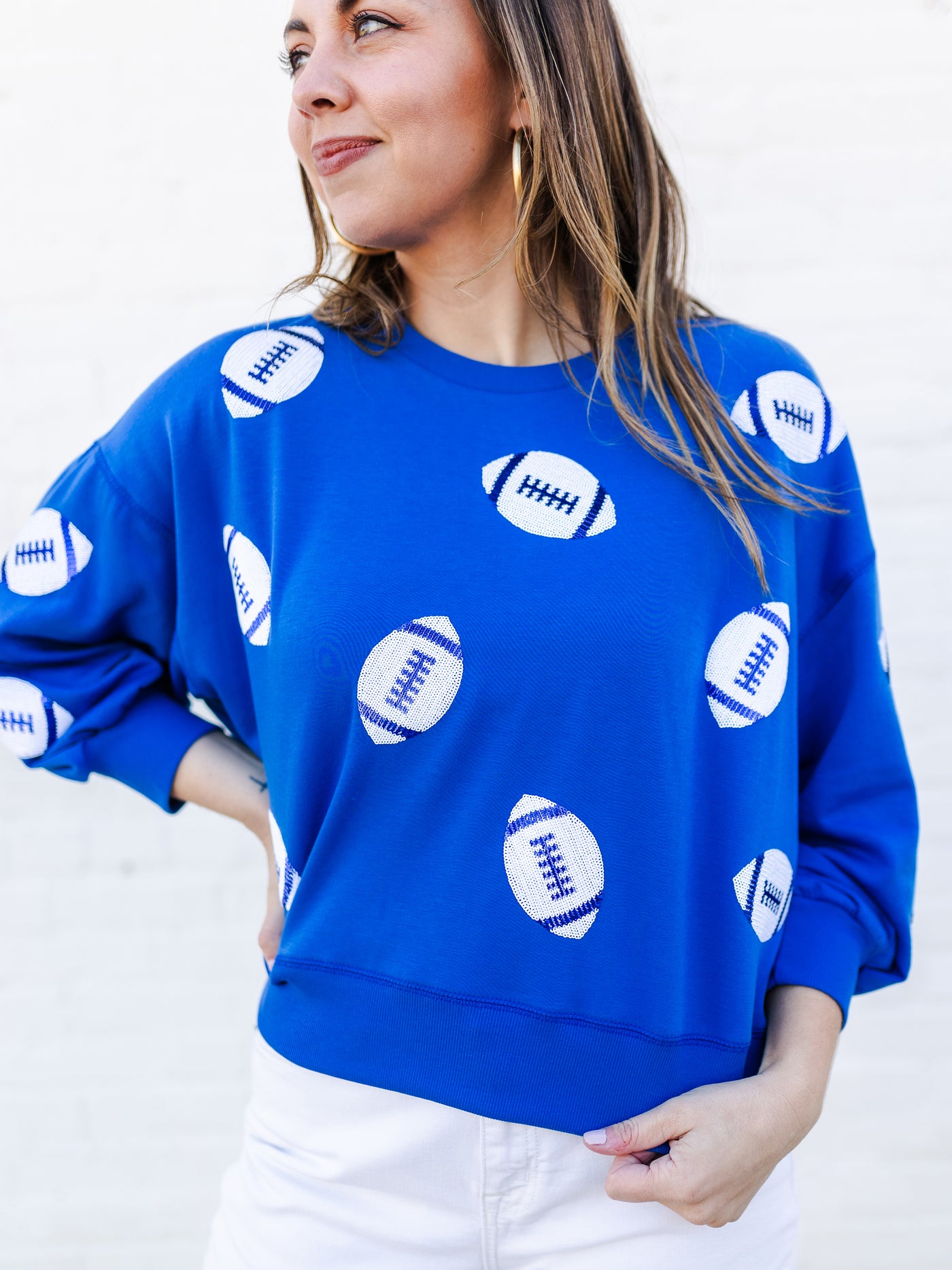 Millie Sweatshirt | Footballs Blue + White