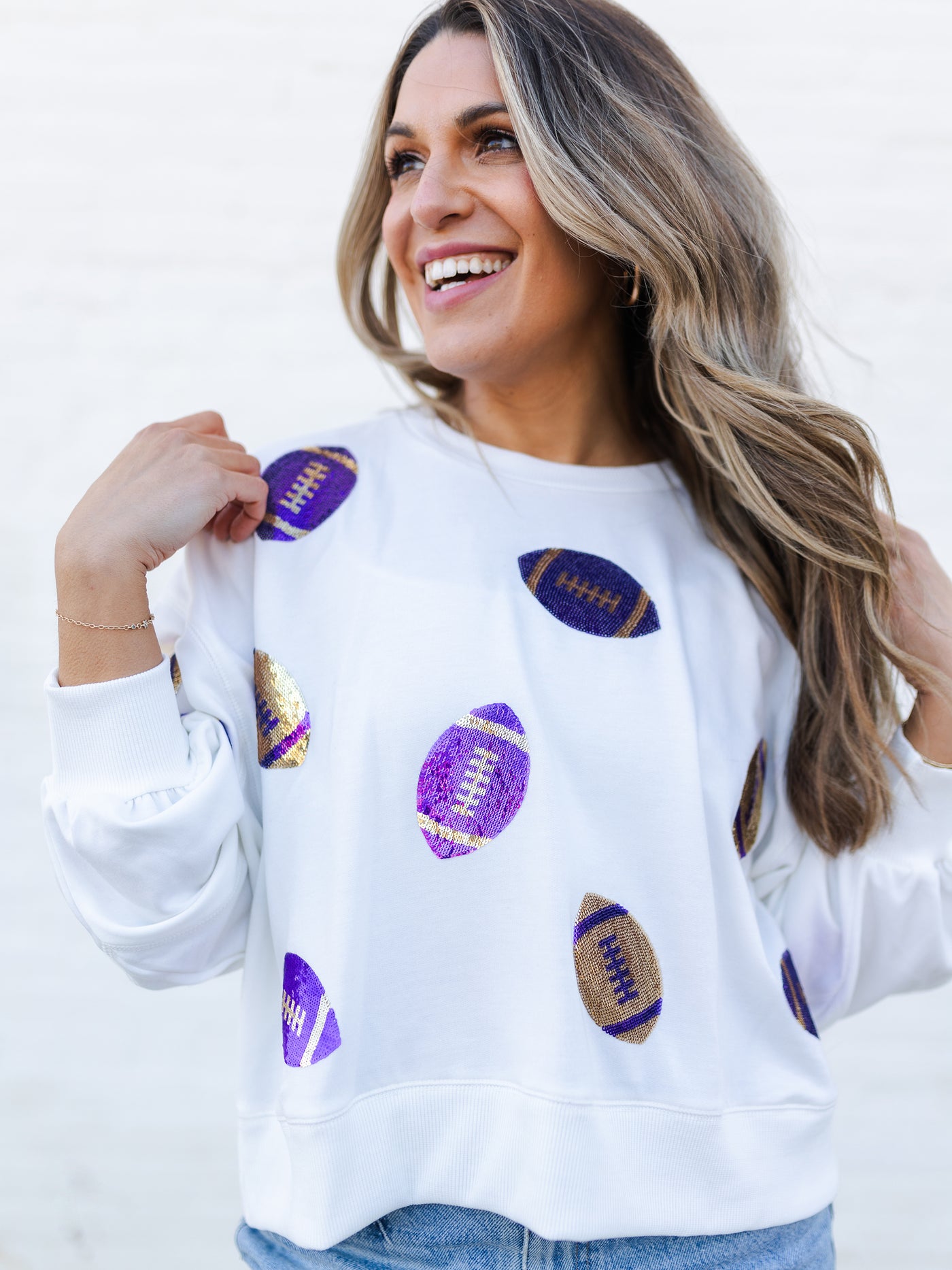 Millie Sweatshirt | Footballs Purple + Gold