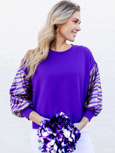 Millie Sweatshirt | Tiger Stripe Purple + Gold