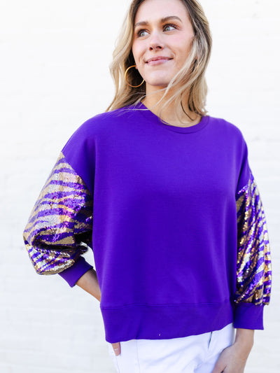 Millie Sweatshirt | Tiger Stripe Purple + Gold