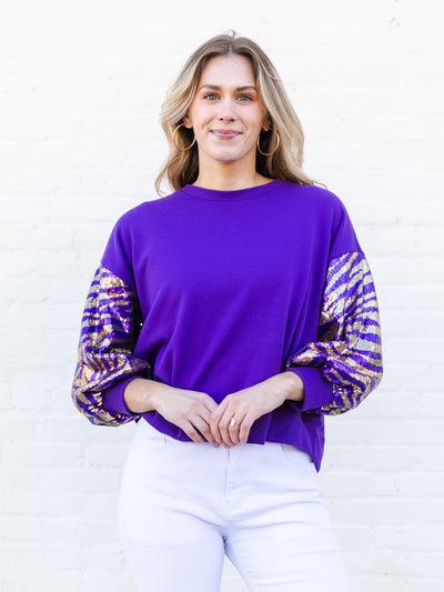 Millie Sweatshirt | Tiger Stripe Purple + Gold