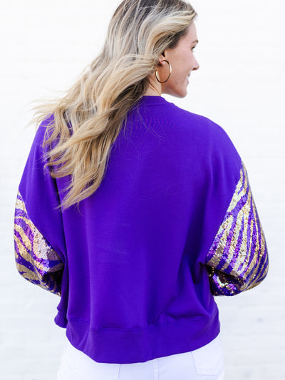 Millie Sweatshirt | Tiger Stripe Purple + Gold