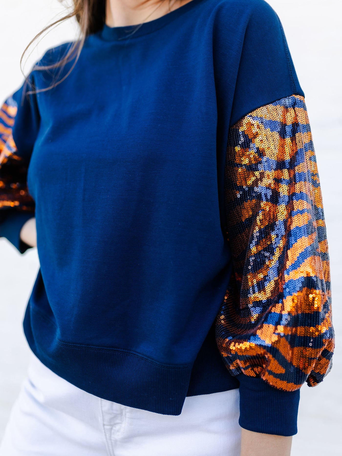 Millie Sweatshirt | Tiger Stripe Navy + Orange