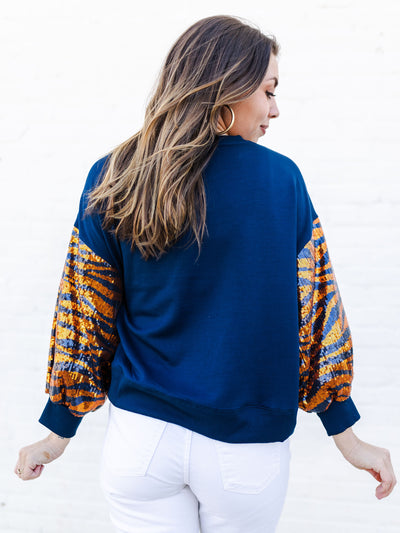 Millie Sweatshirt | Tiger Stripe Navy + Orange