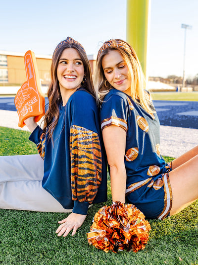 Millie Sweatshirt | Tiger Stripe Navy + Orange