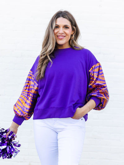 Millie Sweatshirt | Tiger Stripe Orange + Purple