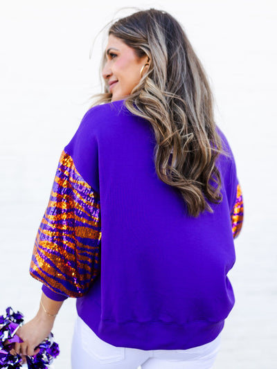 Millie Sweatshirt | Tiger Stripe Orange + Purple