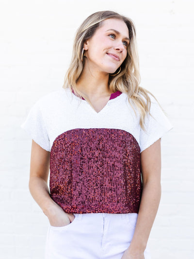 Diane Top | Maroon + White