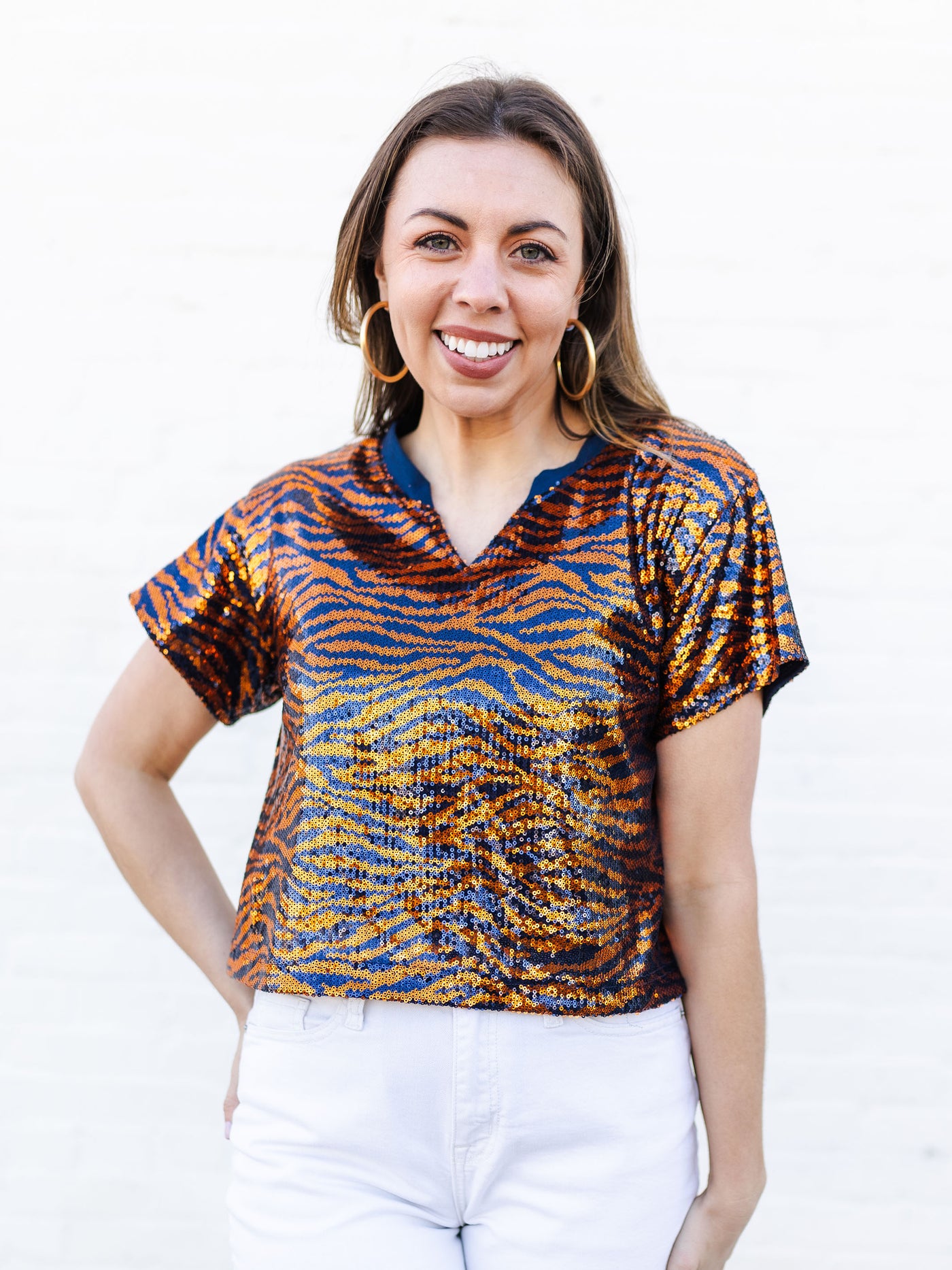 Diane Top | Tiger Stripe Navy + Orange