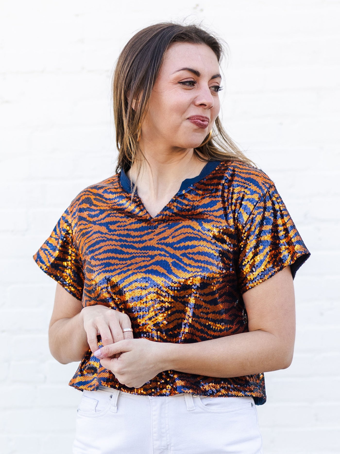 Diane Top | Tiger Stripe Navy + Orange