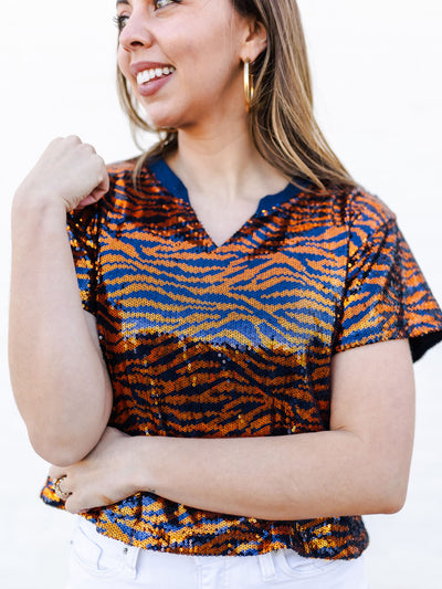 Diane Top | Tiger Stripe Navy + Orange