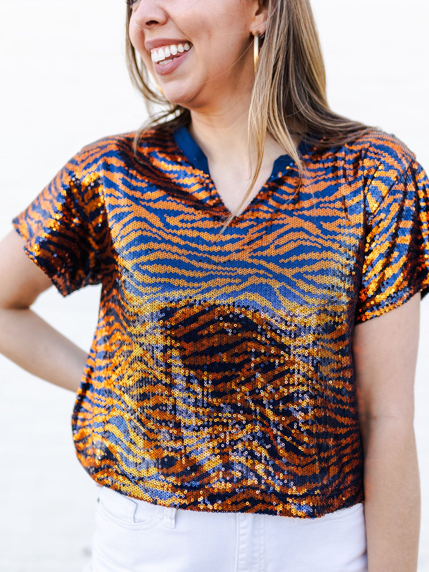 Diane Top | Tiger Stripe Navy + Orange