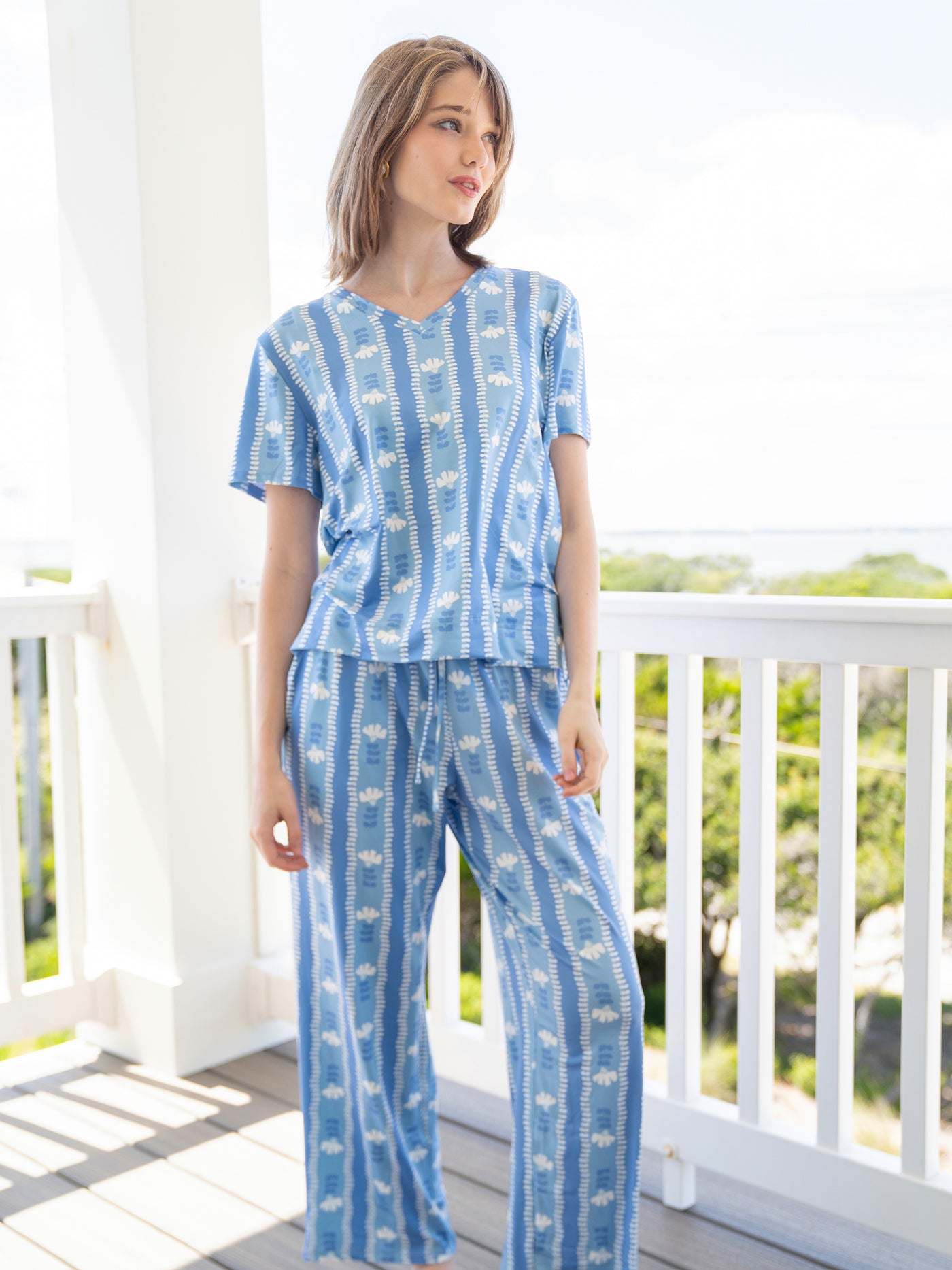 Women's Alli Pants Set | Stem Stripes Blue