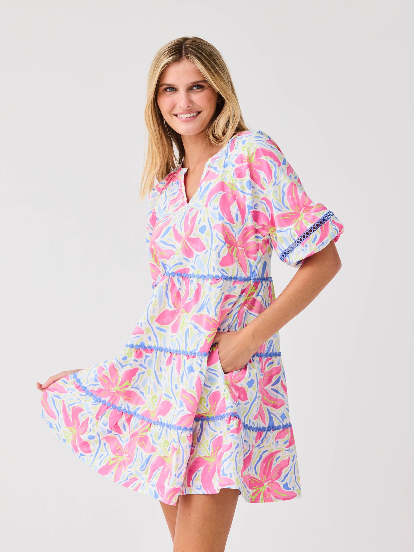 FINAL SALE - Palmer Dress | Hibiscus Harmony White